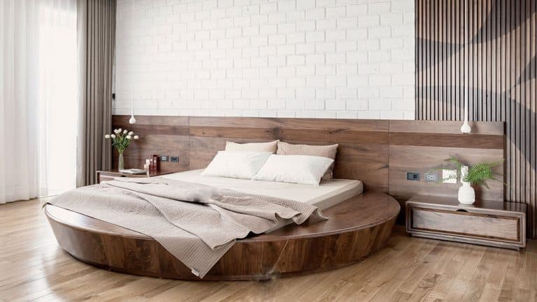 Thiết kế giường ngủ hình tròn gỗ tự nhiên
