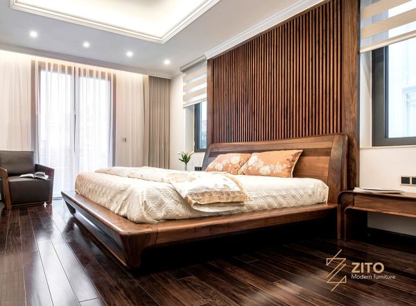 mẫu giường ngủ gỗ óc chó cao cấp năm 2022