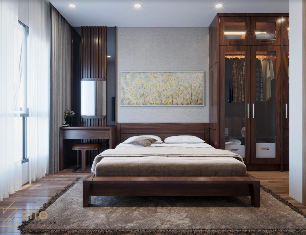 Giường ngủ được làm bằng gỗ óc chó cao cấp
