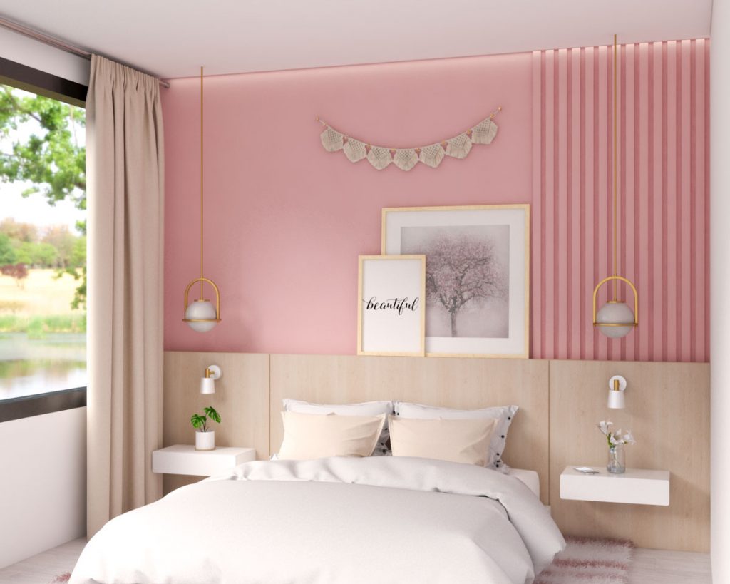Mẫu thiết kế phòng ngủ màu hồng nhạt phong cách hiện đại