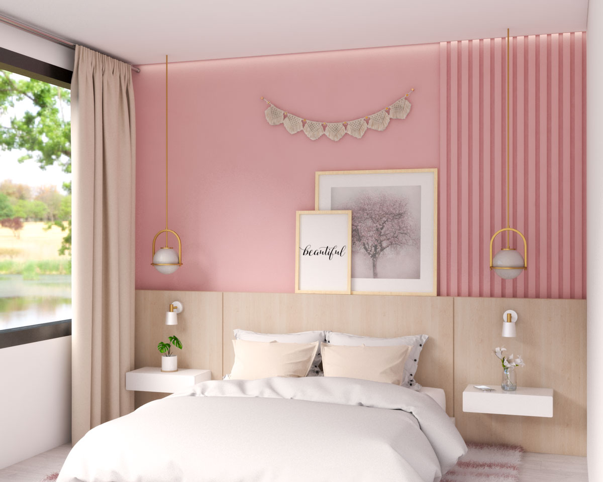 Mẫu phòng ngủ hiện đại đơn giản màu hồng pastel