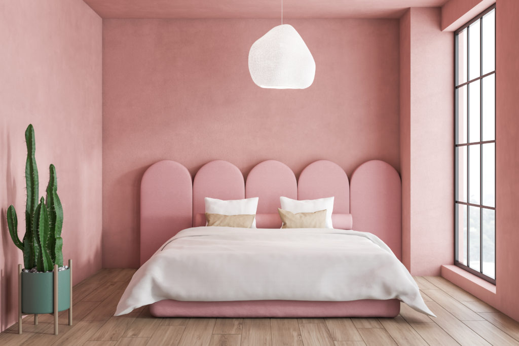 Mẫu thiết kế phòng ngủ màu hồng nhạt đơn giản