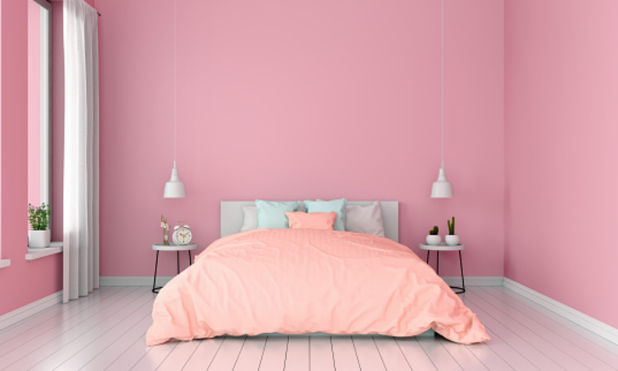Mẫu thiết kế phòng ngủ màu hồng nhạt đơn giản