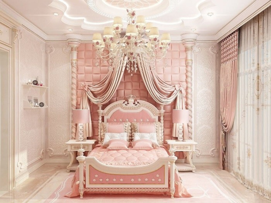 Phòng ngủ công chúa 15m2 cho bé gái