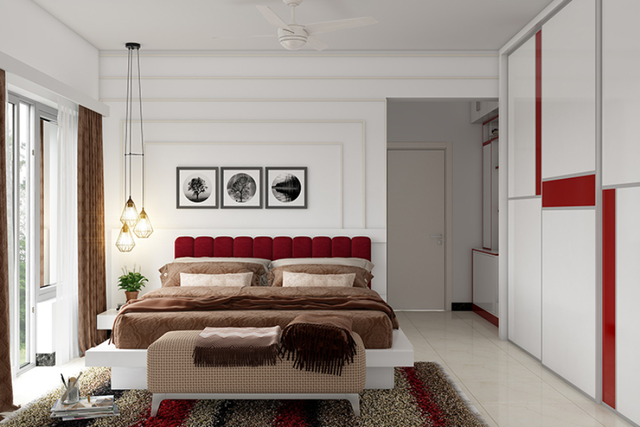 Mẫu thiết kế phòng ngủ cho vợ chồng mới cưới sử dụng tranh trang trí treo tường