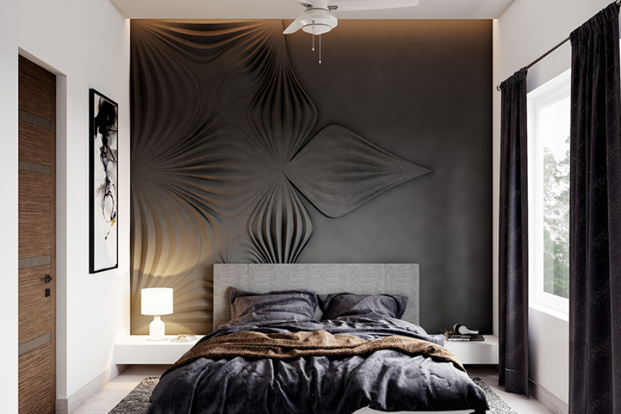 Mẫu thiết kế phòng ngủ cho vợ chồng mới cưới sử dụng tranh dán tường