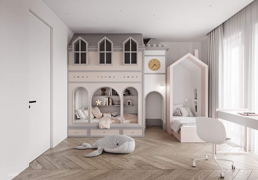 Phòng ngủ cho bé gái thiết kế hình ngôi nhà