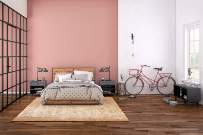 Sử dụng xe đạp để trang trí cho phòng ngủ là ý tưởng độc đáo