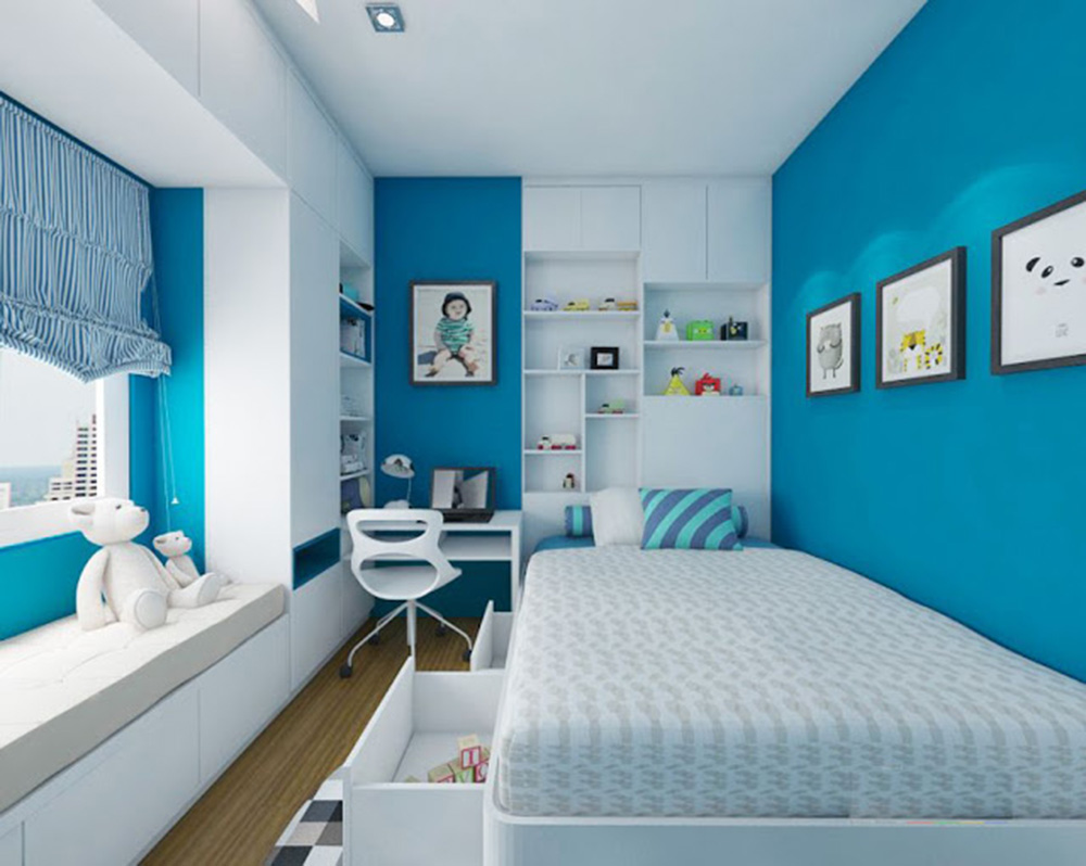 Độc đáo không gian nội thất biệt thự màu xanh