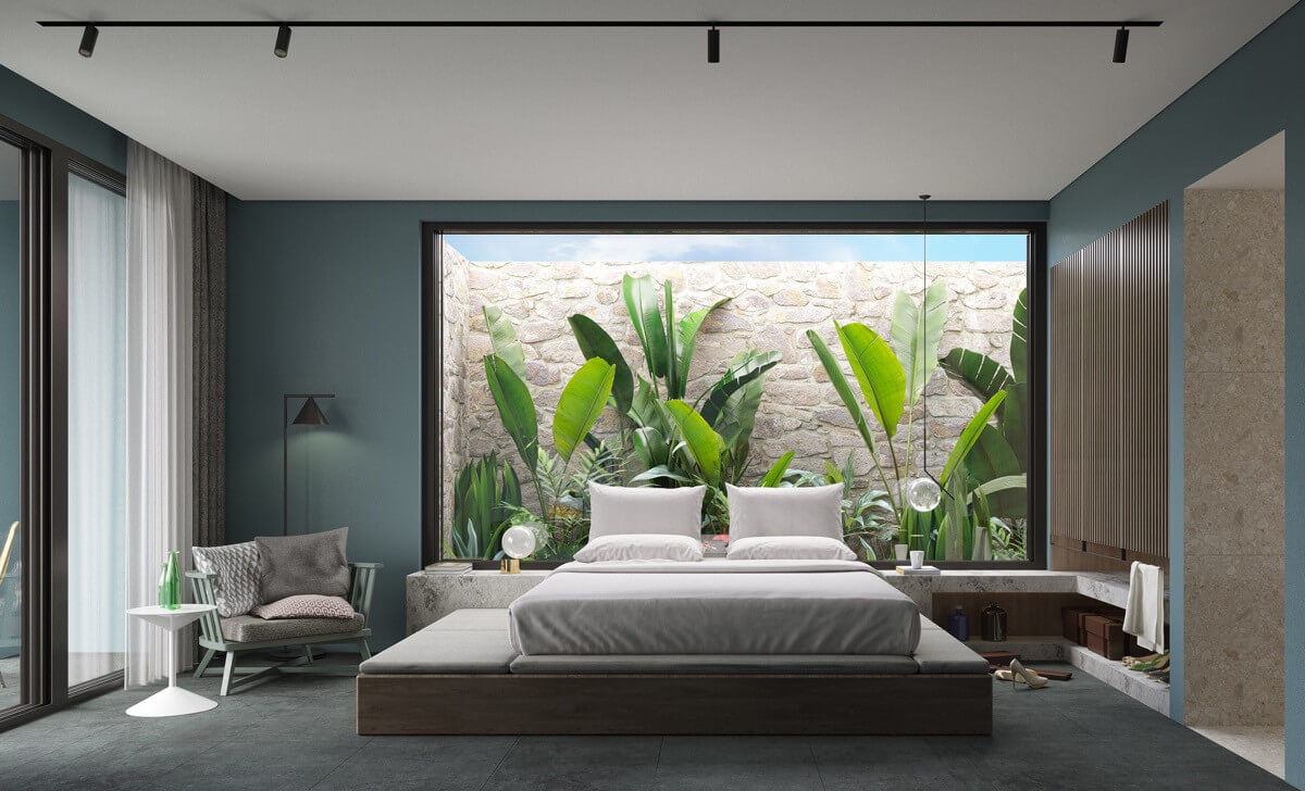 Cây xanh được thiết kế đặt trong phòng ngủ một cách độc lạ