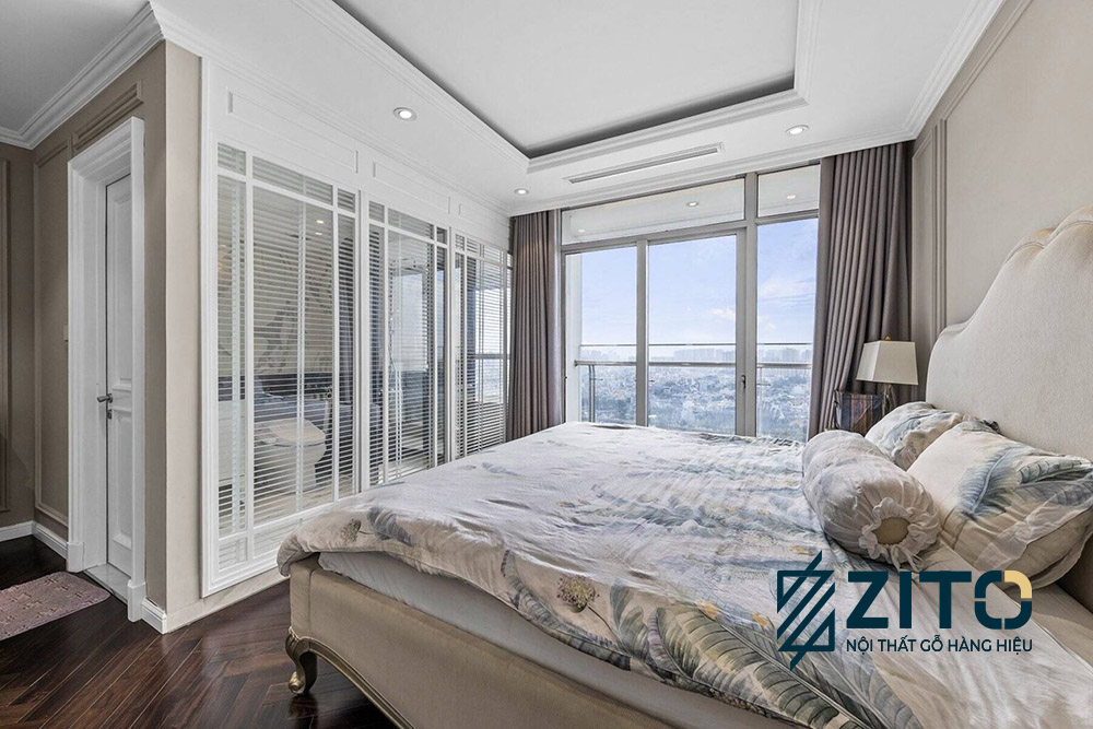 Không gian phòng ngủ sử dụng ô cửa sổ to, thoáng để tận hưởng nguồn ánh sáng tự nhiên