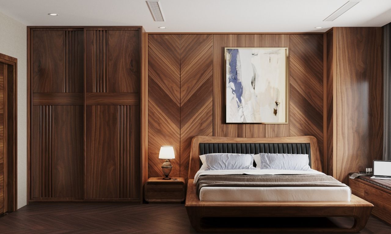 Chất liệu gỗ tự nhiên được sử dụng cho phần lớn căn phòng tạo nên sự thống nhất