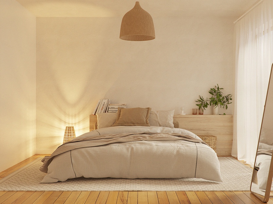 Decor phong cách phòng ngủ tối giản với tông màu trầm ấm 