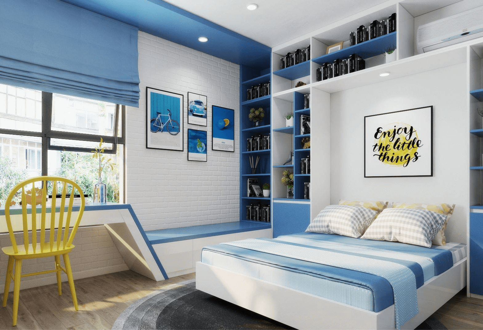 phòng ngủ màu xanh pastel
